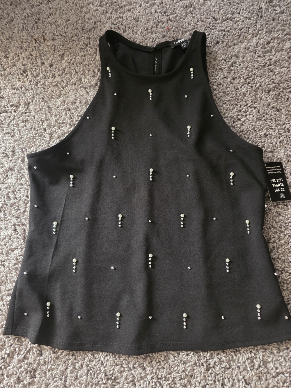 Express Black Pearl-Embellished High Neck Tank
